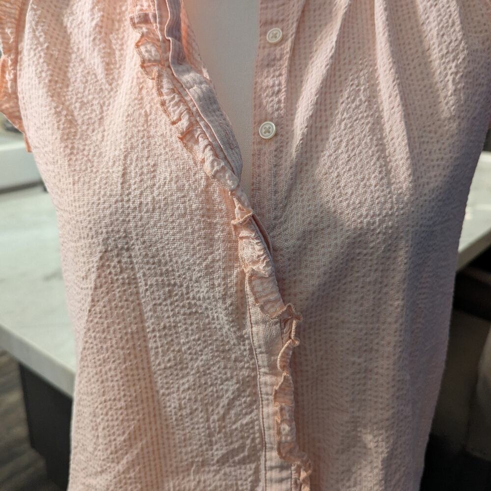 #301 Ruffled Pink Button-Up Top from The Loft - Picture 4 of 6